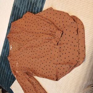 Maurices Brown Polka Dot Long Sleeve Blouse Size M
